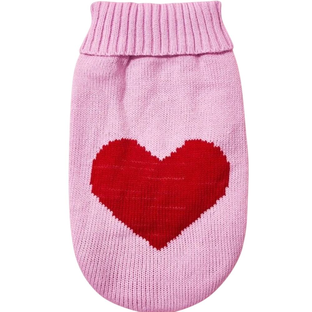 Pink Pastel Dog Turtleneck Knit Sweater Red Heart Warm Glamour Kawaii L Large